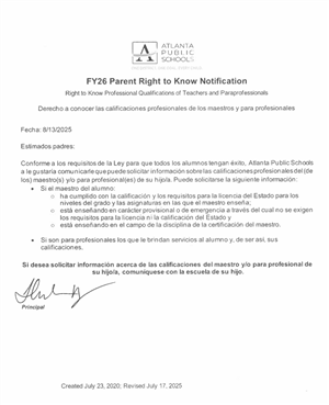 Parents Right To Know Information SY 2025